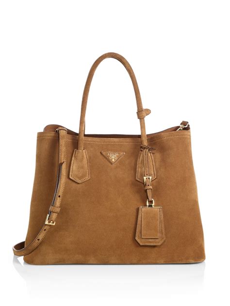 prada large leather handbag|prada brown suede bag.